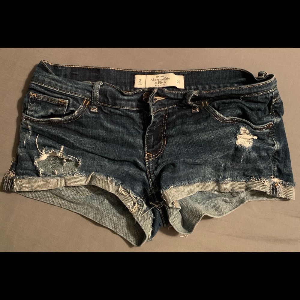 Distressed Abercrombie cut off denim jean shorts